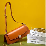 Brown Longline Leather Bag – Vintage Kiss Lock Crossbody Tote