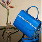 Blue Office Handbag – Trendy Medium-Sized Leather Shoulder Bag