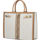 White & Brown Textured Leather Tote - Double Handle Shoulder Bag