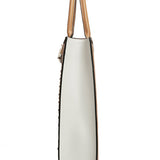White & Brown Textured Leather Tote - Double Handle Shoulder Bag