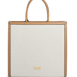 White & Brown Textured Leather Tote - Double Handle Shoulder Bag