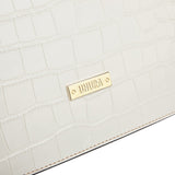 White & Brown Textured Leather Tote - Double Handle Shoulder Bag
