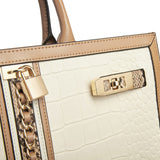 White & Brown Textured Leather Tote - Double Handle Shoulder Bag