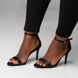 Uhura Black Stiletto High Heel Sandals for Women – Ankle Strap Dress Shoes pair of 1