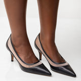 Uhura Women’s Pair of 1 Black Mesh Pointed Toe Kitten Heel Dress Pumps