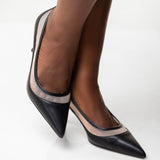 Uhura Women’s Pair of 1 Black Mesh Pointed Toe Kitten Heel Dress Pumps
