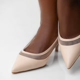 Uhura Pair of 1 Beige Mesh Panel Pointed Toe Kitten Heel Pumps for Women