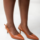 Uhura Pair of 1 Tan Brown Slingback Pointed Toe Kitten Heel Pumps for Women