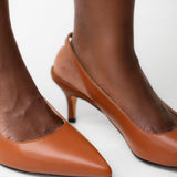 Uhura Pair of 1 Tan Brown Slingback Pointed Toe Kitten Heel Pumps for Women