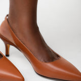 Uhura Pair of 1 Tan Brown Slingback Pointed Toe Kitten Heel Pumps for Women