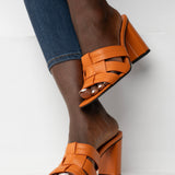 Uhura Women’s Orange Block Heel Mules – 1 Pair, Woven Strap Sandals