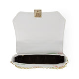 Uhura Pack of 1 White Floral Faux Leather Sling Bag for Women Gold Chain Handle