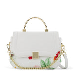 Uhura Pack of 1 White Floral Faux Leather Sling Bag for Women Gold Chain Handle