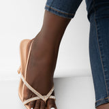Uhura Women’s Beige Rhinestone Strappy Square Toe Heeled Sandals – 1 Pair
