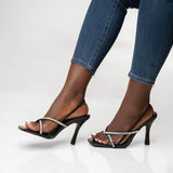 Uhura Black Rhinestone Strappy High Heel Sandals – 1 Pair, Elegant Open Toe