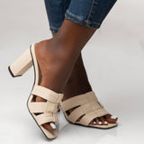 Uhura Women’s Beige Woven Strap Block Heel Open Toe Sandals – 1 Pair