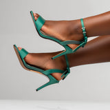 Uhura Women’s Green Ankle Strap Stiletto Heel Open Toe Sandals – 1 Pair