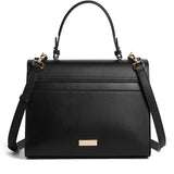 Black Leather Satchel Handbag - Classic & Spacious