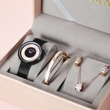 Uhura 1 Pack Women’s Watch Gift Set Black Rose Gold With White Ceramic Bracelet Necklace Earrings Combo Jewelry Set