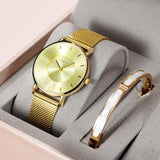 Uhura Gold Combo Pack Watch Set – Analog Watch, Bracelet, Necklace, Earrings For Women Gold Tone Jewelry & Timepiece Combo