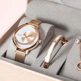 Uhura Combo Pack Rose Gold Analog Watch With Matching Bracelet and Crystal Pendant Necklace & Earrings – Stylish Jewelry Combo