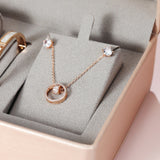 Uhura Combo Pack Rose Gold Analog Watch With Matching Bracelet and Crystal Pendant Necklace & Earrings – Stylish Jewelry Combo